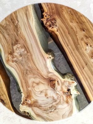 Modern Circular Coffee Table - Epoxy Resin & Wood (Black)